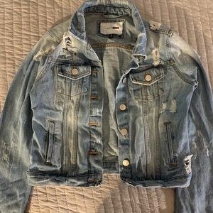 Fashion Nova light wash distress denim jacket